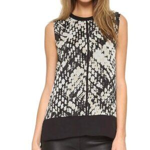 Vince Silk Basketweave Print Double Layer Shell in Macadamia & Black - Size XS